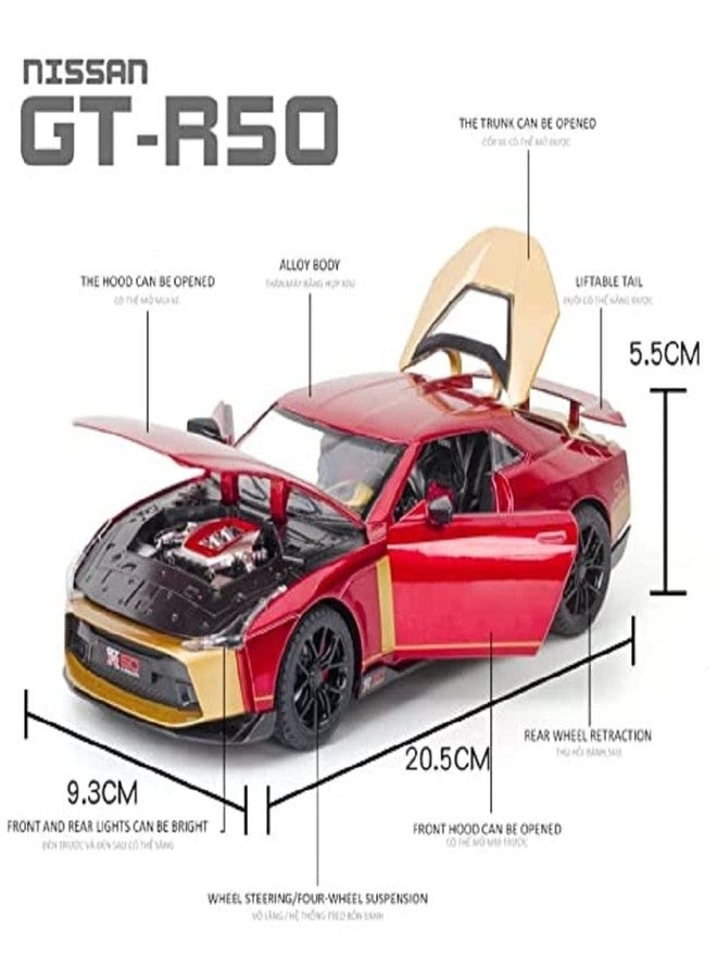 KENIRY Scale Exclusive Alloy Metal Pull Back Die-cast Car Model with Sound Light Mini Auto Toy for Kids Metal Model Toy Car with Sound and Light (1.24 Scale -NI-SSAN GT-R50-GREY) - Image 4